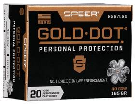 Speer Ammo 23970GD Gold Dot Personal Protection 40 S&W 165 gr Hollow Point (HP) 20 Bx/ 10 Cs